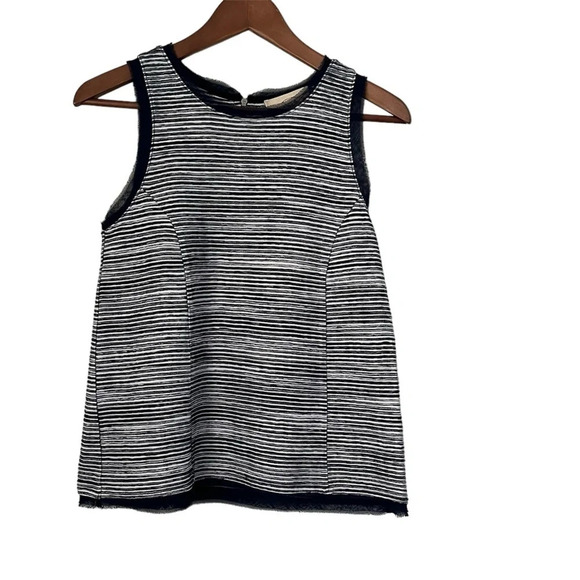 Anthro Venessa Virginia Top XS Navy Textured Tank Striped Fringed Trim Zip Boho - Picture 1 of 8